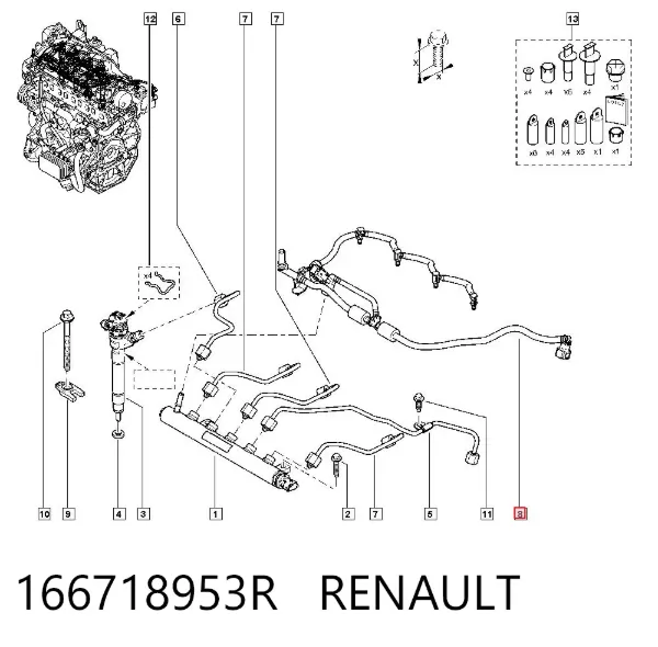 Rurka paliwa, zwrotna od wtryskiwaczy 166718953R Renault (RVI)
