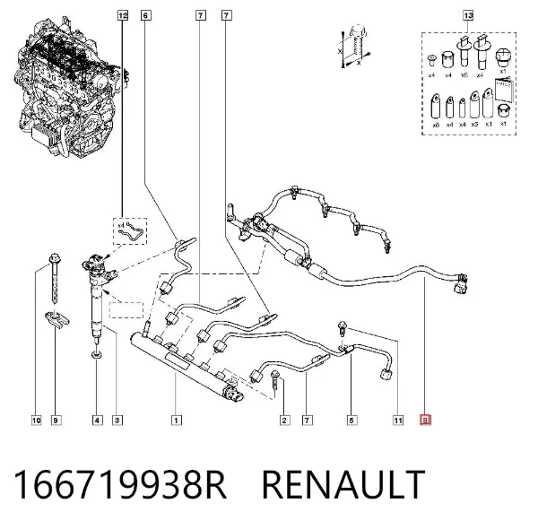 Rurka paliwa, zwrotna od wtryskiwaczy 166719938R Renault (RVI)