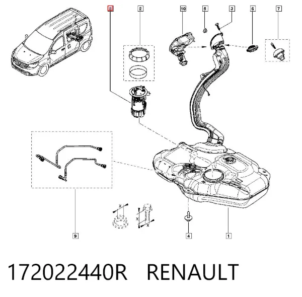 Moduł pompy paliwowej z czujnikiem poziomu paliwa 172022440R Renault (RVI)