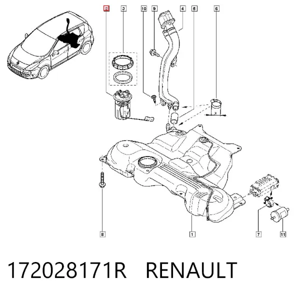 Moduł pompy paliwowej z czujnikiem poziomu paliwa 172028171R Renault (RVI)