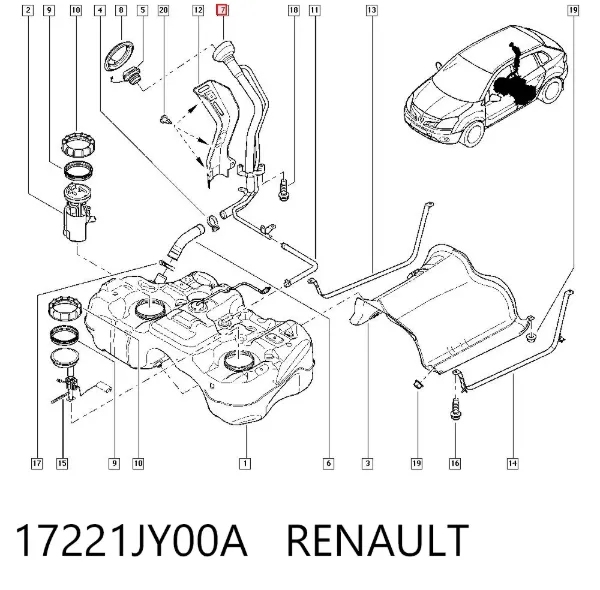 Przewód wlewu zbiornika paliwa 17221JY00A Renault (RVI)