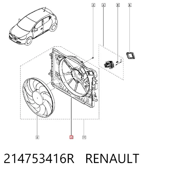 Dyfuzor chłodnicy, w komplecie z silnikiem i wirnikiem 214753416R Renault (RVI)