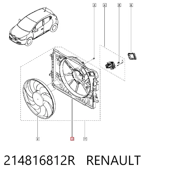 Dyfuzor chłodnicy, w komplecie z silnikiem i wirnikiem 214816812R Renault (RVI)