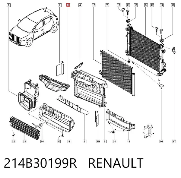 Kierownica powietrza/deflektor chłodnicy górna 214B30199R Renault (RVI)