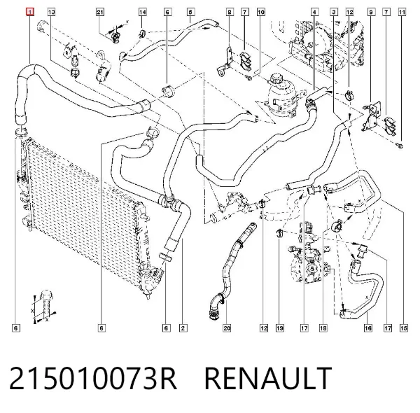 Przewód (króciec) chłodnicy górny 215010073R Renault (RVI)