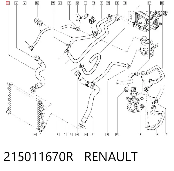 Przewód (króciec) chłodnicy górny 215011670R Renault (RVI)