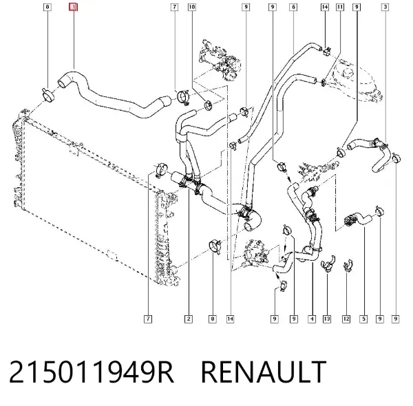 Przewód (króciec) chłodnicy górny 215011949R Renault (RVI)