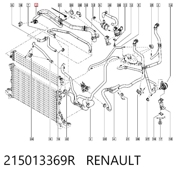 Przewód (króciec) chłodnicy górny 215013369R Renault (RVI)