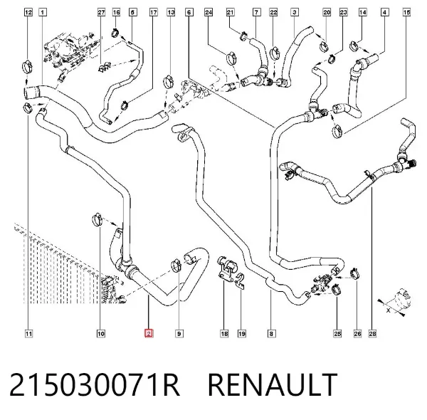 Przewód (króciec) chłodnicy górny 215030071R Renault (RVI)