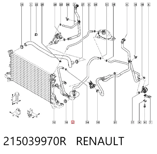 Przewód (króciec) chłodnicy dolny 215039970R Renault (RVI)