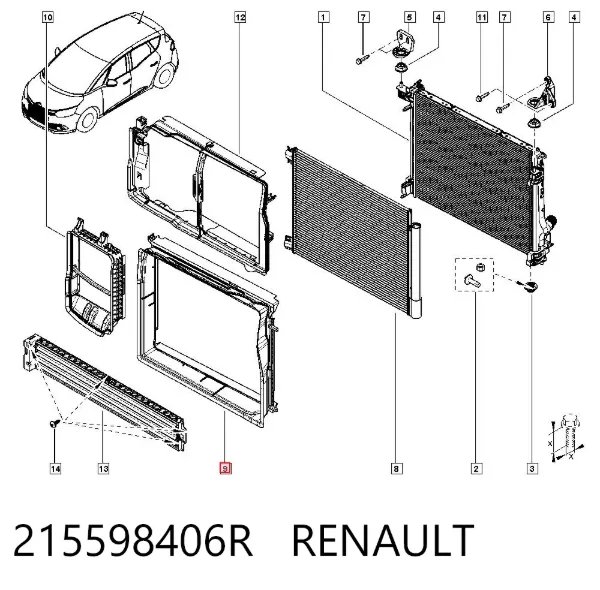 Kierownica powietrza (deflektor) chłodnicy 215598406R Renault (RVI)