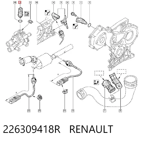 Czujnik temperatury płynu chłodzącego 226309418R Renault (RVI)