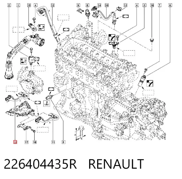 Czujnik temperatury spalin, przed turbiną 226404435R Renault (RVI)