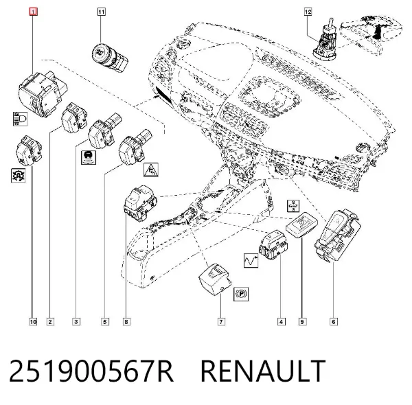 Przycisk korektora reflektorów 251900567R Renault (RVI)