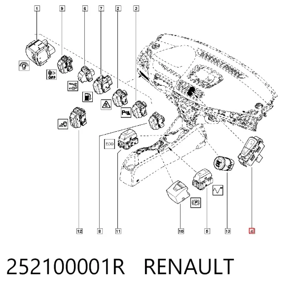 Przycisk włączania światła awaryjnego 252100001R Renault (RVI)