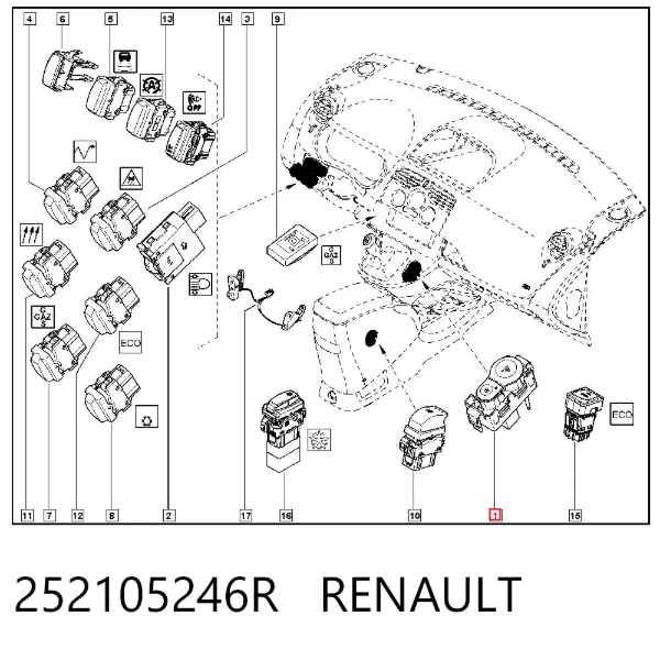 Przycisk włączania światła awaryjnego 252105246R Renault (RVI)