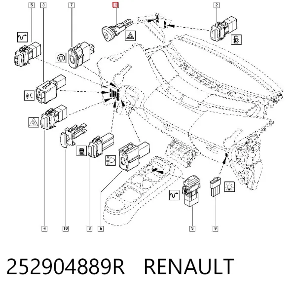 Przycisk włączania światła awaryjnego 252904889R Renault (RVI)