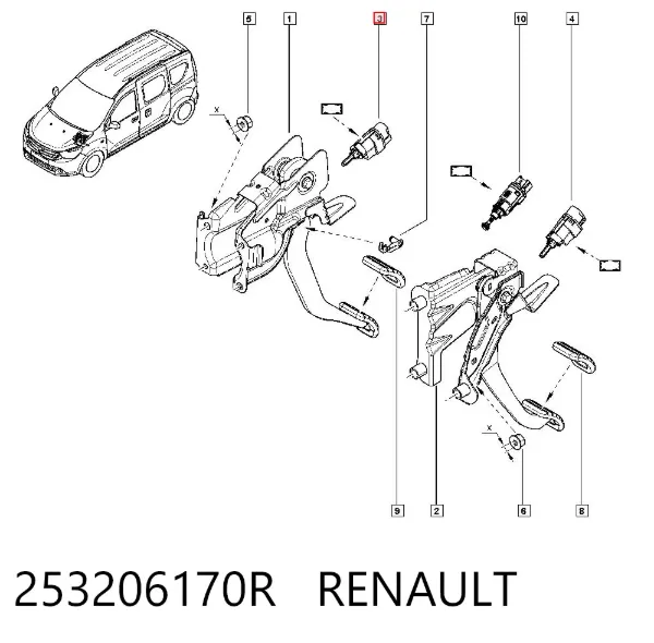 Czujnik włącznika świała stop 253206170R Renault (RVI)