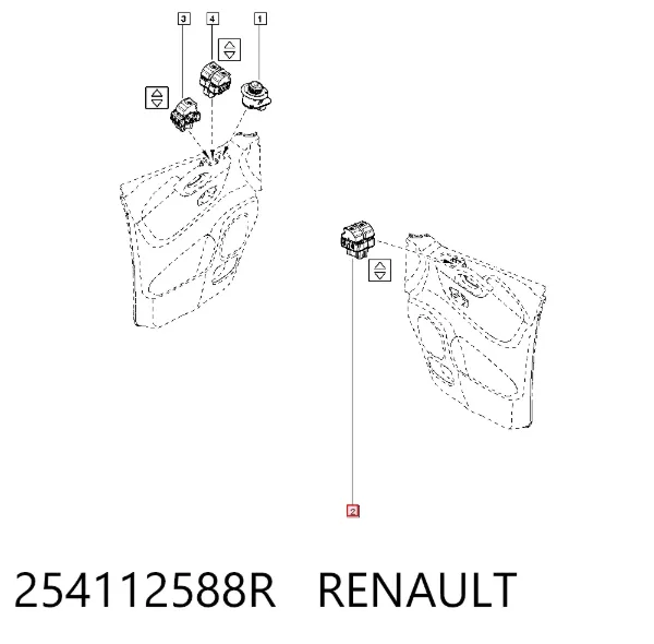 Panel przyciskowy sterowania podnośnikiem szyby przedni lewy 254112588R Renault (RVI)