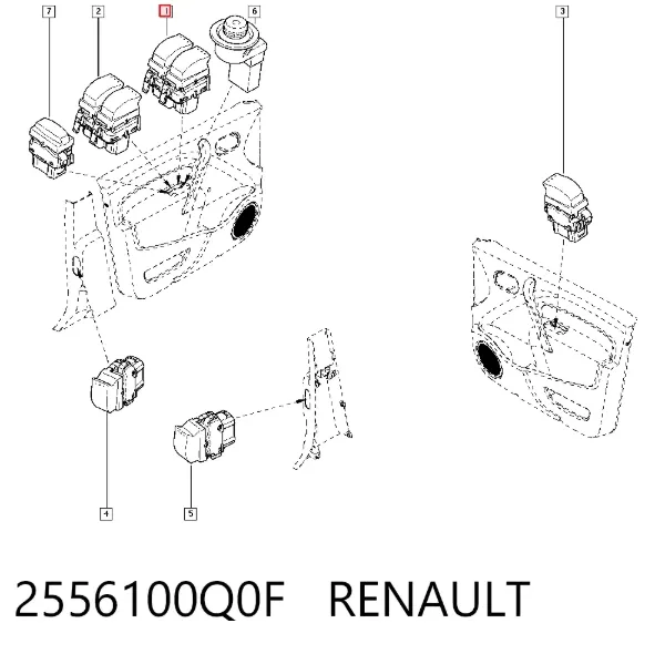 Panel przyciskowy sterowania podnośnikiem szyby przedni lewy 2556100Q0F Renault (RVI)