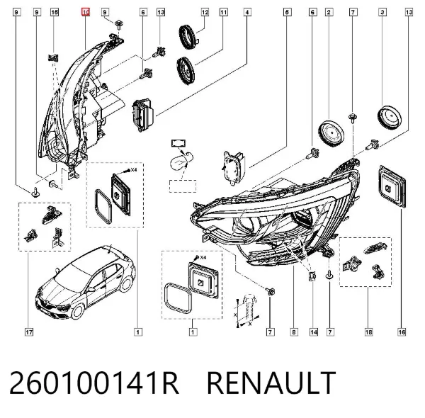 Reflektor prawy 260100141R Renault (RVI)