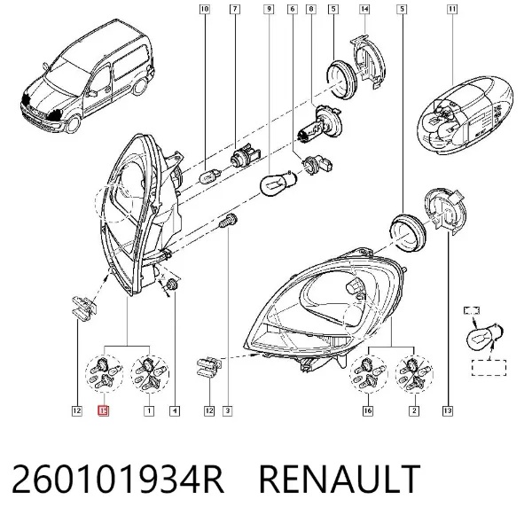 Reflektor prawy 260101934R Renault (RVI)