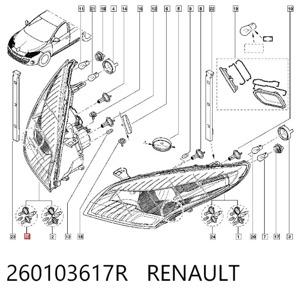 Reflektor prawy 260103617R Renault (RVI)