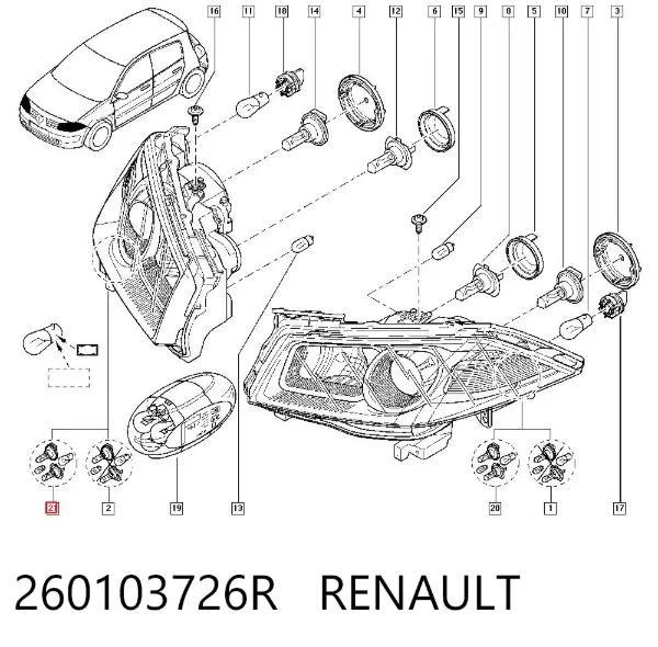 Reflektor prawy 260103726R Renault (RVI)