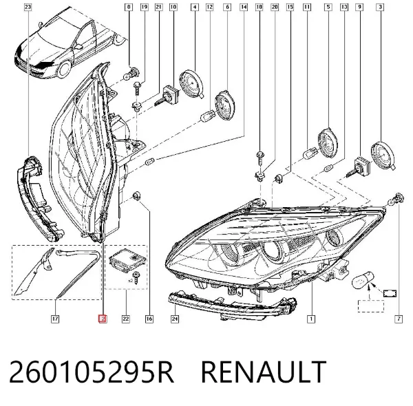 Reflektor prawy 260105295R Renault (RVI)