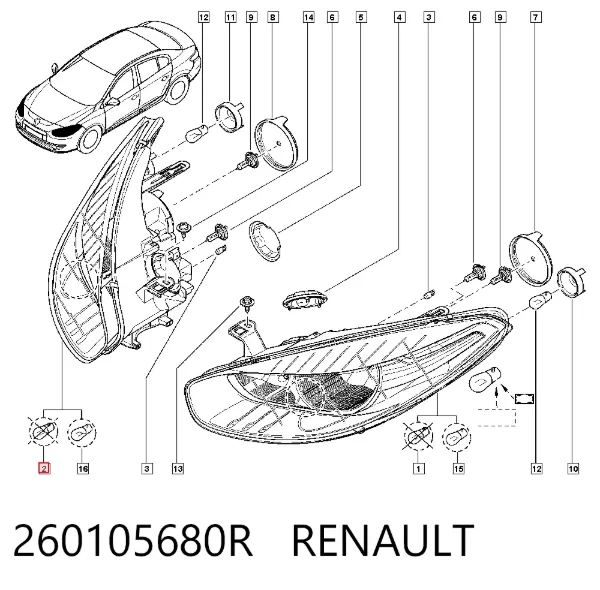 Reflektor prawy 260105680R Renault (RVI)