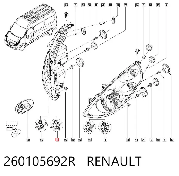 Reflektor prawy 260105692R Renault (RVI)