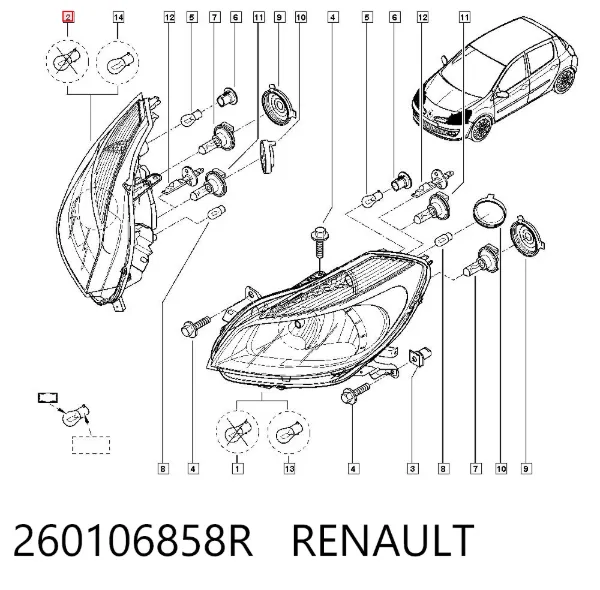 Reflektor prawy 260106858R Renault (RVI)