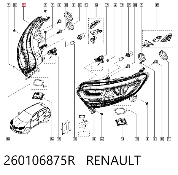 Reflektor prawy 260106875R Renault (RVI)
