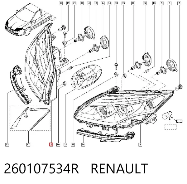 Reflektor prawy 260107534R Renault (RVI)
