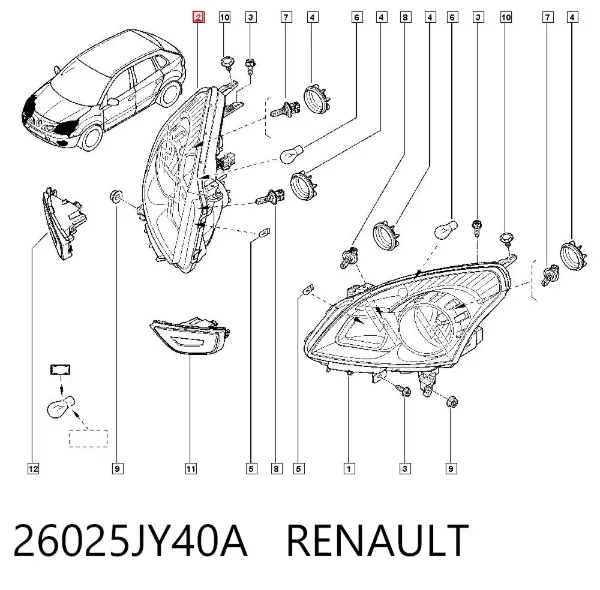 Reflektor prawy 26025JY40A Renault (RVI)