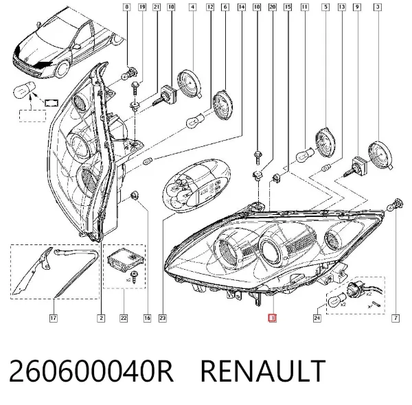 Reflektor lewy 260600040R Renault (RVI)