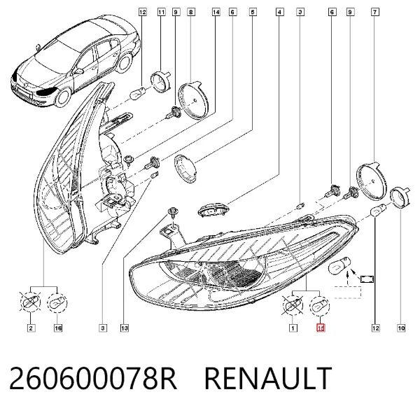 Reflektor lewy 260600078R Renault (RVI)