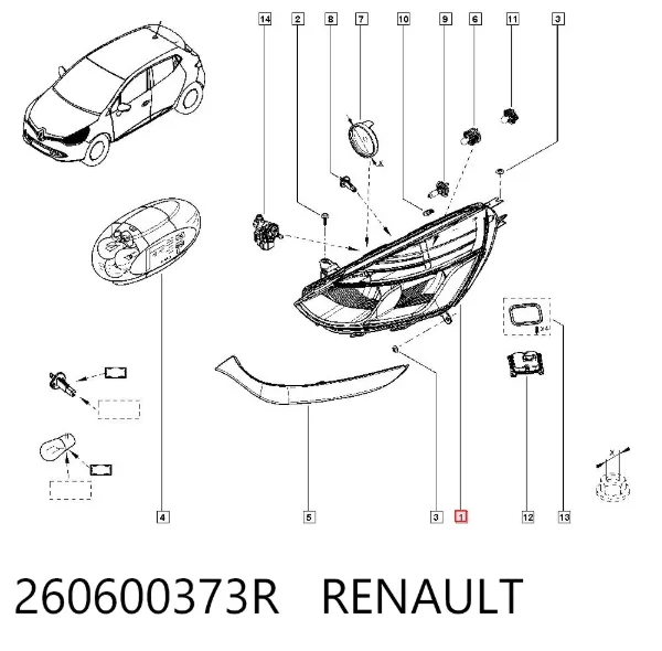 Reflektor lewy 260600373R Renault (RVI)