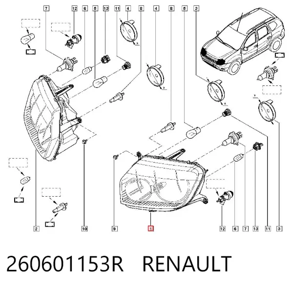 Reflektor lewy 260601153R Renault (RVI)