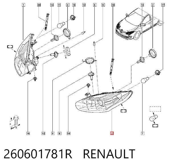 Reflektor lewy 260601781R Renault (RVI)