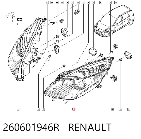 Reflektor lewy 260601946R Renault (RVI)
