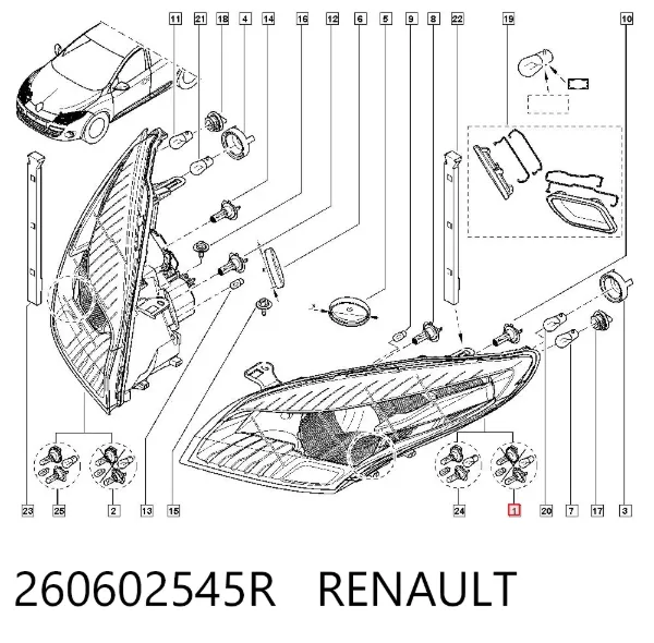 Reflektor lewy 260602545R Renault (RVI)