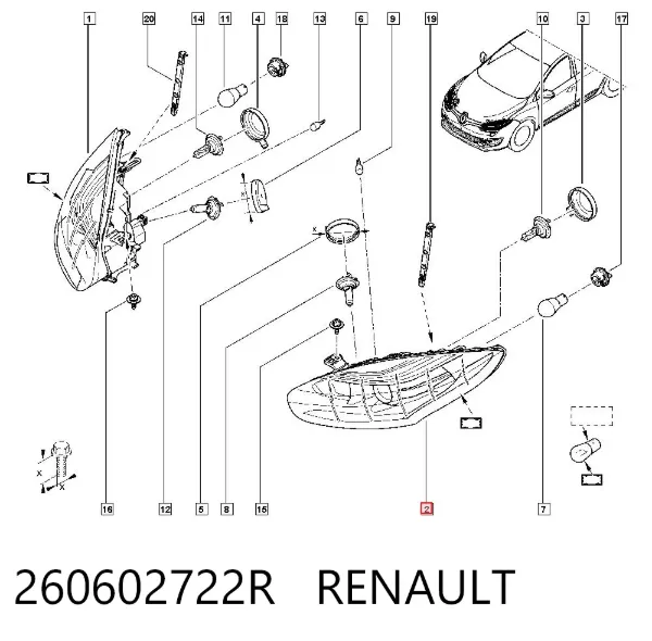 Reflektor lewy 260602722R Renault (RVI)
