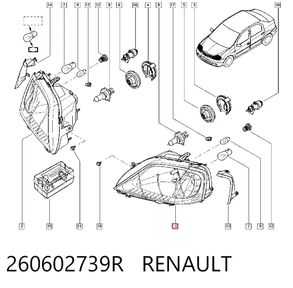 Reflektor lewy 260602739R Renault (RVI)