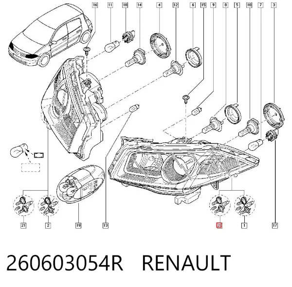 Reflektor lewy 260603054R Renault (RVI)