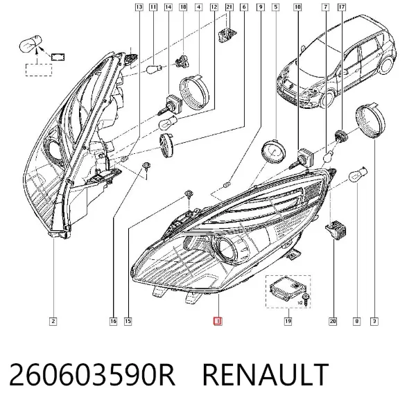 Reflektor lewy 260603590R Renault (RVI)