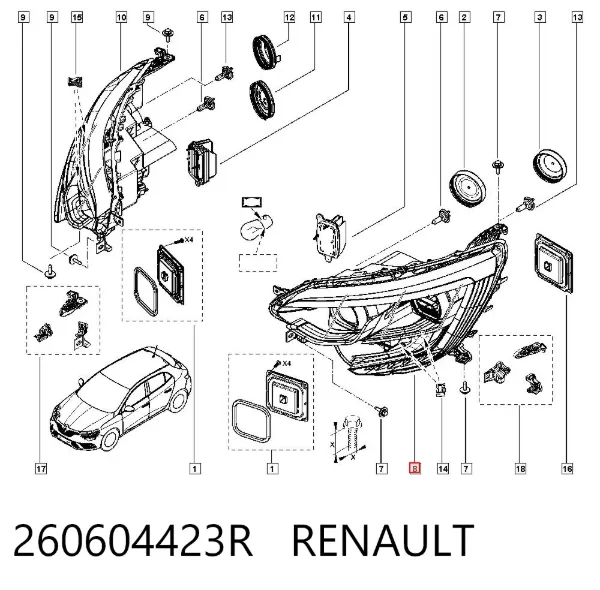 Reflektor lewy 260604423R Renault (RVI)