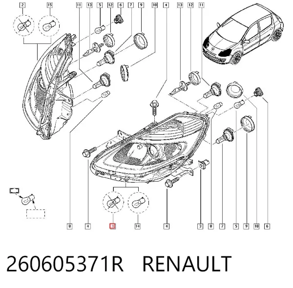 Reflektor lewy 260605371R Renault (RVI)