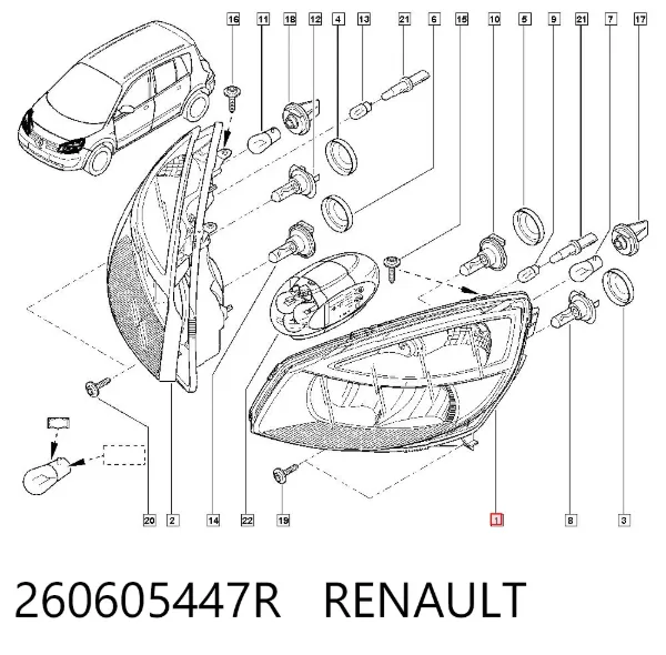 Reflektor lewy 260605447R Renault (RVI)