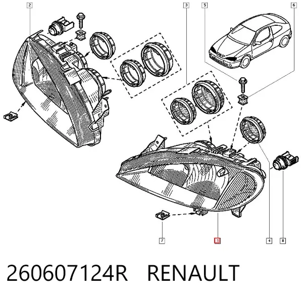 Reflektor lewy 260607124R Renault (RVI)